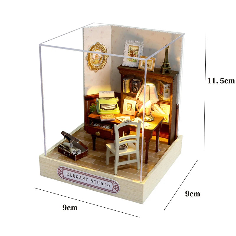 DIY Wooden Miniature Dollhouse Kit with LED