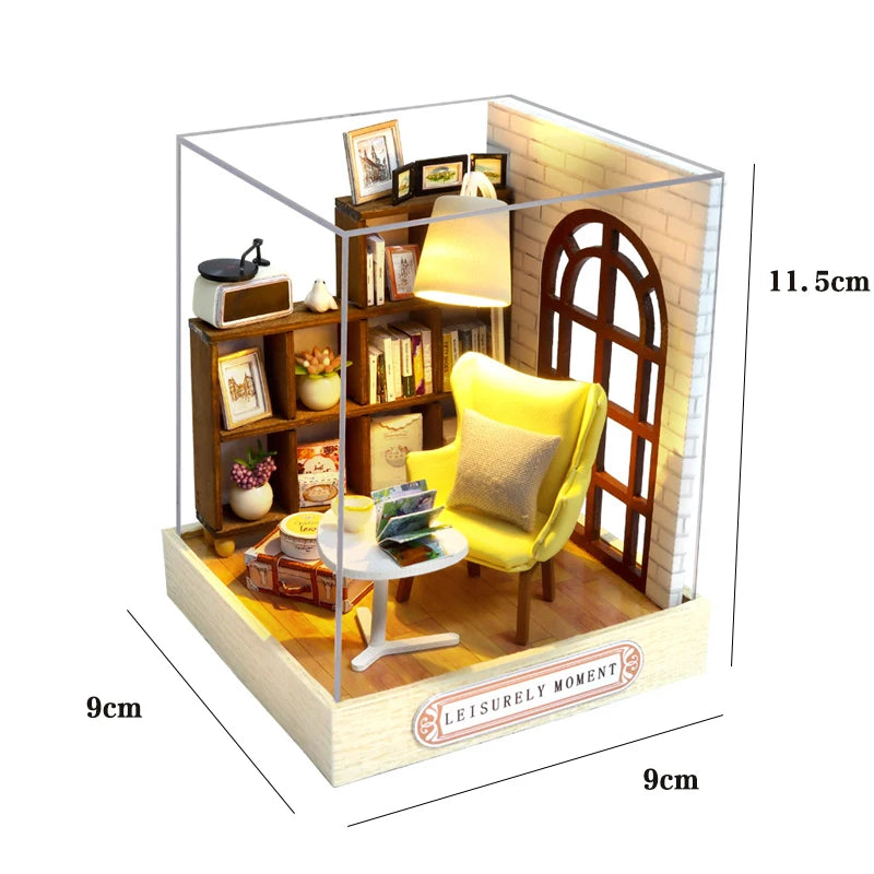 DIY Wooden Miniature Dollhouse Kit with LED