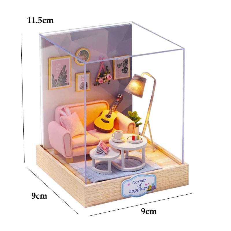 DIY Wooden Miniature Dollhouse Kit with LED