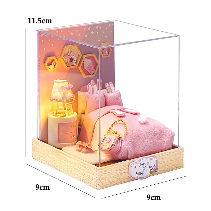 DIY Wooden Miniature Dollhouse Kit with LED