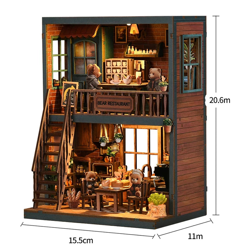 DIY Wooden Miniature Dollhouse Kit with LED