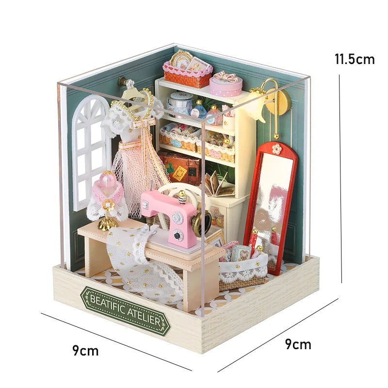 DIY Wooden Miniature Dollhouse Kit with LED