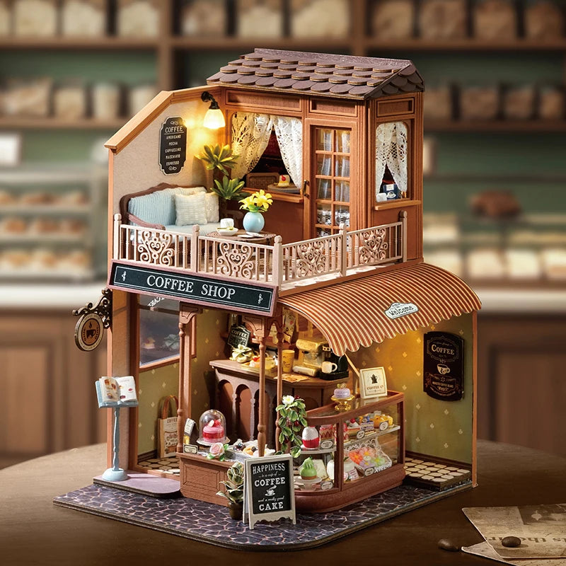 DIY Wooden Miniature Dollhouse Kit with LED