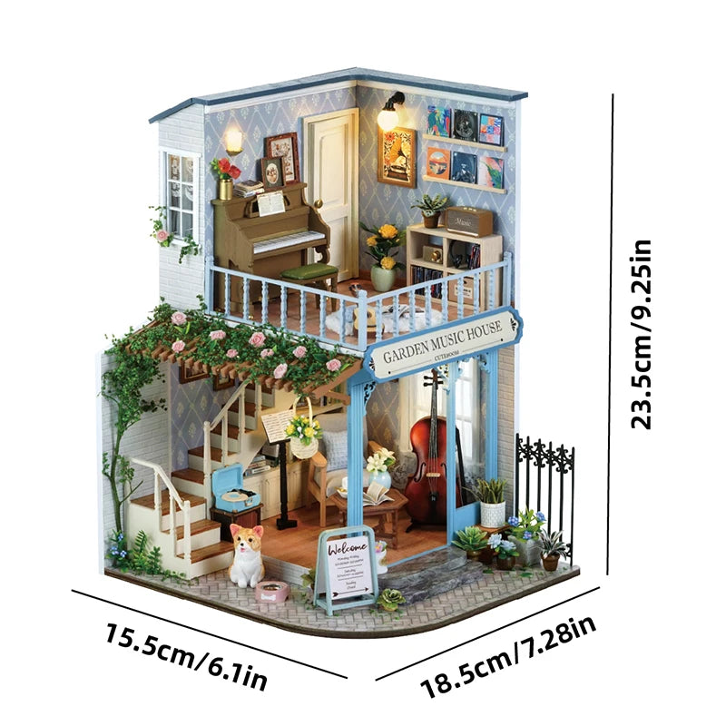 DIY Wooden Miniature Dollhouse Kit with LED