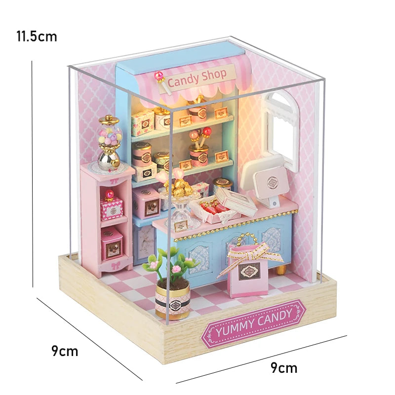DIY Wooden Miniature Dollhouse Kit with LED