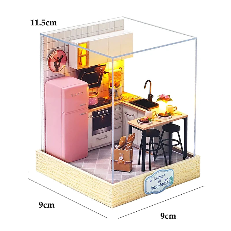 DIY Wooden Miniature Dollhouse Kit with LED