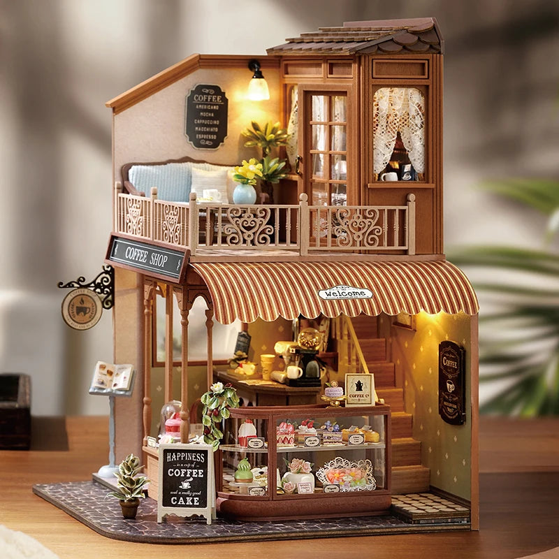 DIY Wooden Miniature Dollhouse Kit with LED