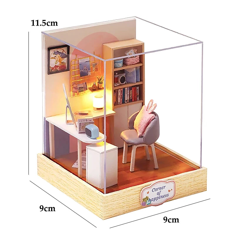 DIY Wooden Miniature Dollhouse Kit with LED